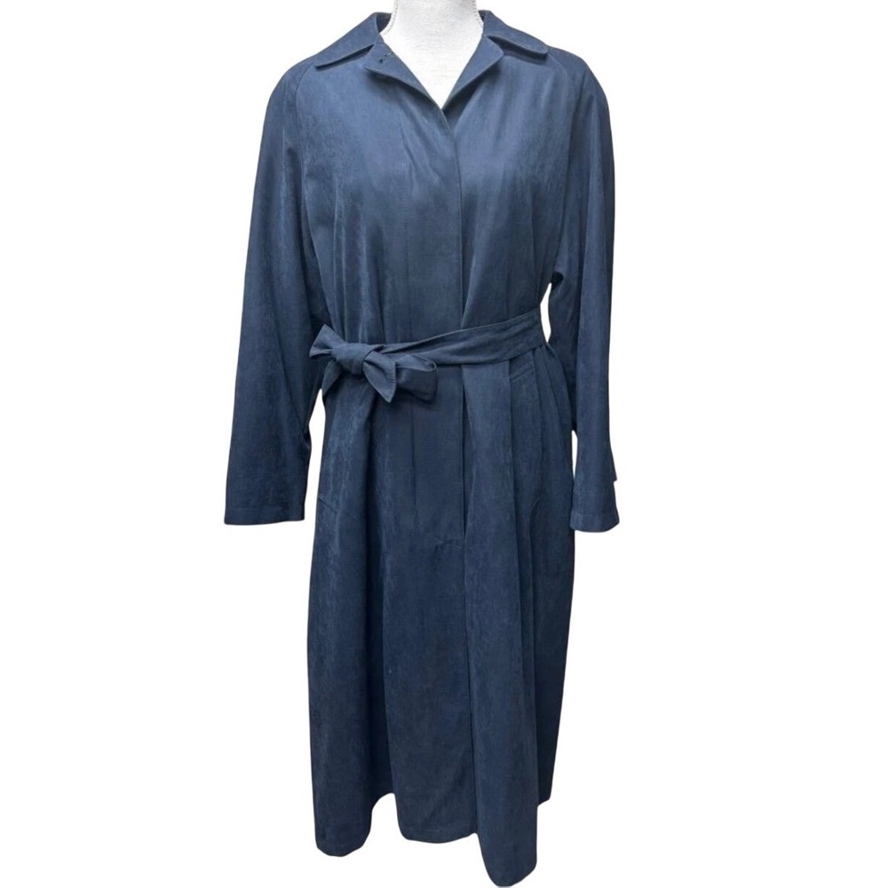 London Fog Navy Trench Coat With Zip Out Lining and Concealed Buttons Size M Pet - Picture 2 of 12